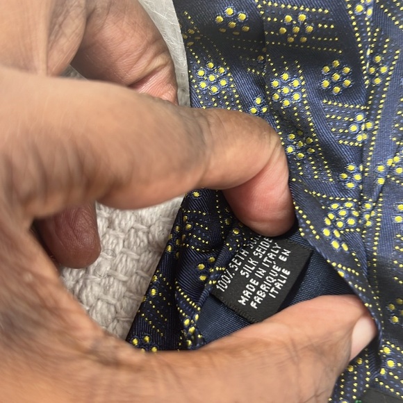 Bottega Veneta Italian Geometric Silk Tie Men’s Size 3.5”X54” Blue/Gold Necktie - Picture 7 of 9